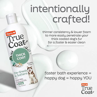 Hartz True Coat Thick Coat Dog Shampoo, 5 in 1 De‑Sheds & Softens with Oat Milk, Coconut Oil & Aloe, 16 oz