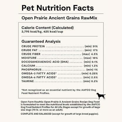 Open Farm, RawMix Dry Dog Food with Ancient Grains, Protein-Packed Kibble Coated in Bone Broth with Freeze Dried Raw Chunks, Chicken & Turkey, Open Prairie Recipe, 3.5lb Bag