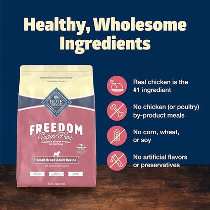 Blue Buffalo Freedom Grain-Free Small Breed Dry Dog Food, Supports High Energy Needs, Made in the USA with Natural Ingredients, Chicken & Potatoes, 11-lb Bag