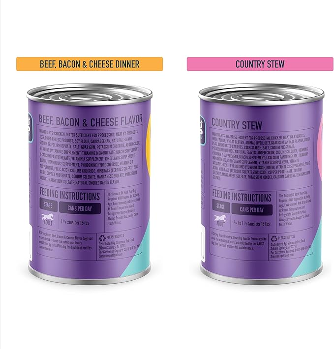 A Strong Heart Wet Dog Food Variety Pack, Beef Bacon & Cheese Dinner & Country Stew, Made with Real Beef, Made in The USA, 13.2 oz Can (Pack of 12)
