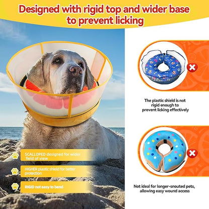 Upgraded Inflatable Dog Cone Collar with Transparent Anti-Licking Shield, Adjustable Elizabethan Collar for Medium Large Dogs, 2-in-1 Design with Detachable Shield and Soft Padding (L, Grapefruit)