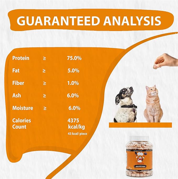 Freeze-Dried Salmon Treats for Cats & Dogs – 100% Wild Caught, Single Ingredient, High-Protein, Healthy Snack – No Additives or Preservatives – 7.0oz - Inspected & Tested in USA
