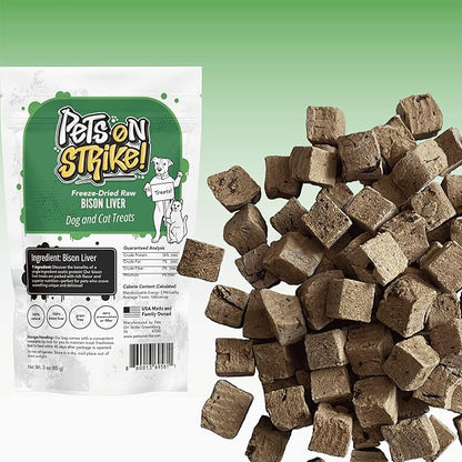 Freeze Dried Bison Liver for Dogs & Cats – Single Ingredient Dog Treats – USA Sourced & Made – High Protein, All Natural, Grain Free – Raw Freeze-Dried Training Treats (3oz)