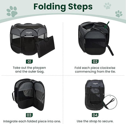 Love's cabin Pet Puppy Dog Playpen, Medium Dog Tent Crates Cage Indoor/Outdoor, Portable Playpen for Cat, Foldable Pop Up Dog Kennel Playpen with Carring Case, Removable Zipper Top, Dark Grey