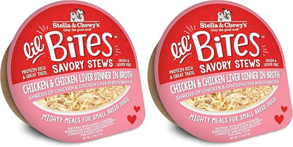 Stella & Chewy's Lil Bites Savory Stews for Small Breeds Chicken & Chicken Liver Dinner in Broth,2.7 oz. Cups,(Pack of 24)