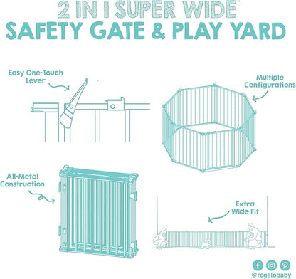 Regalo Safety 192" Super Wide Baby Gate & Play Yard, 2-in-1 Convertible Extra Wide Safety Barrier, Hardware Mounted for Toddlers & Pets, Tested & Safe for 30 Years, American Designed & Owned, White