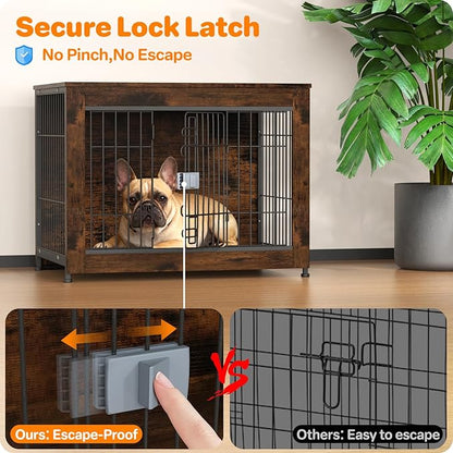 Dog Crate Furniture, Wooden Dog Crate 32in, Decorative Cage with End Table for Dog Indoor Kennel, High Anxiety Dog, Escape-Proof Locks for All Breeds