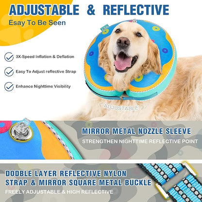 Inflatable Reflective Dog Cone Collar Alternative After Surgery,Dog Neck Donut,Recovery Soft Protective E Collar,Adjustable,for Small Medium and Large Dog Cats (Blue, L)