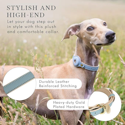 NINA WOOF Cupertino Dog Collars, Harnesses & Leashes Made from Vegan Leather with Dog Tracker Device Holder Adjustable Dog Collar (Small, Blue)