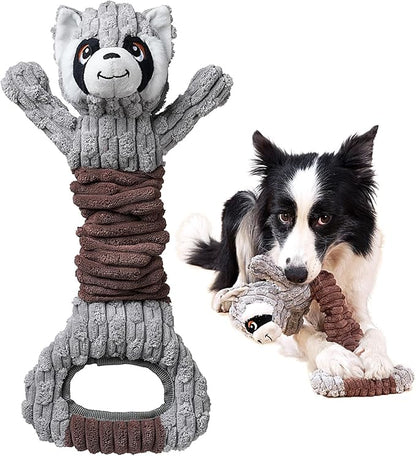 Sedioso Tug of War Dog Toy, Durable Large Breed Dog Toy, Though Stuffed Dog Squeaky Toy with Crinkle Paper for Small, Middle and Big Dogs(Raccoon)