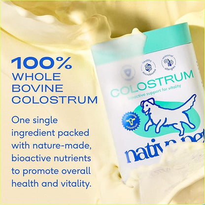 Native Pet Colostrum for Dogs - Bovine Colostrum Powder - Dog Allergy Relief, Itchy Skin Relief, Immune Support & Gut Health - 100% Single-Ingredient Supplement with Bioactive Nutrients - 120 Scoops