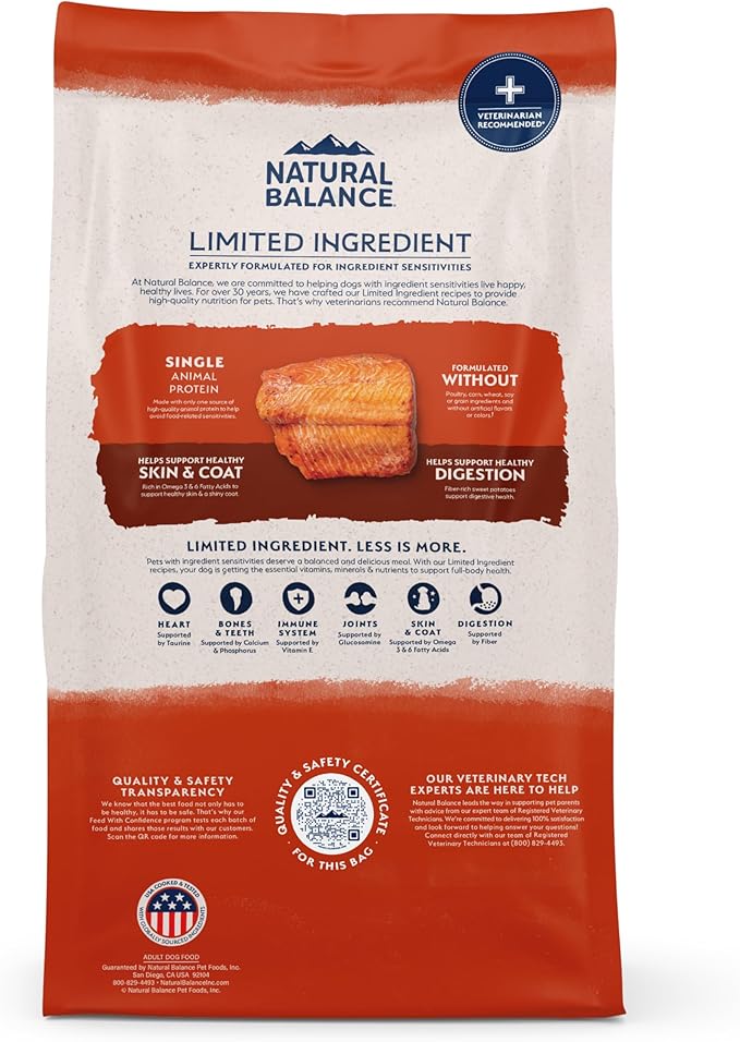 Natural Balance Limited Ingredient Grain Free Salmon & Sweet Potato Dry Dog Food, Sensitive Stomach, 4 lb (Pack of 1)