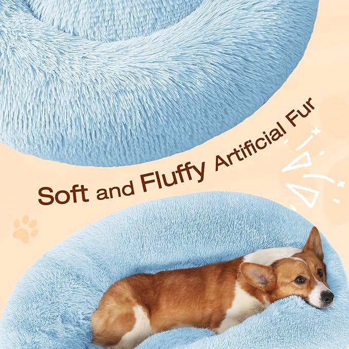 JOLLYVOGUE Dog Beds Large Sized Dog, 36 inches Calming Soft Anti-Anxiety Donut Dogs Bed, Washable Round Fluffy Cushion for Large Pets, Fits up to 80 lbs Pets