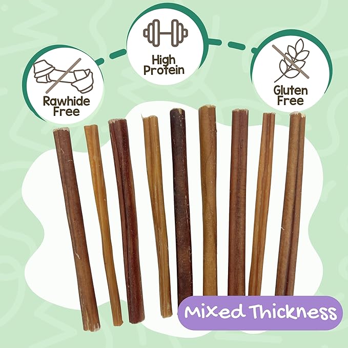 Nature Gnaws Thin Bully Sticks for Dogs 5-6" (8oz) - Mixed Thickness - Long Lasting for Small Dogs and Puppies - Natural Thin Beef Dog Chew Bones - Rawhide Free