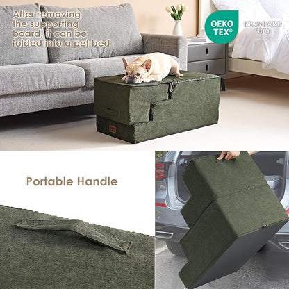 EHEYCIGA Dog Stairs for High Bed 22.5" H, 5-Step Dog Steps for Bed, Pet Steps for Small Dogs and Cats, Non-Slip Balanced Pet Ramp Indoor, Military Green