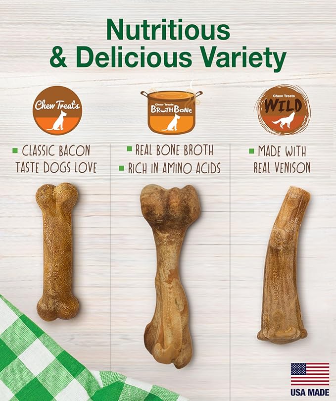 Nylabone Healthy Edibles Natural Dog Chews, Long Lasting Bones for Dogs, Ham, Bacon, & Venison Flavor Dog Treats, Medium (5 Count)