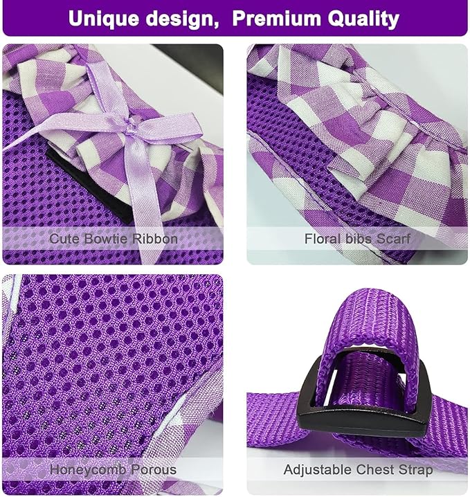 SuperBuddy Upgraded Soft Mesh Dog Harness, Super Breathable Lightweight Pet Harnesses for Puppy Dogs Outdoor Walking, Pink and Purple Dog Harness Set Packing -Medium