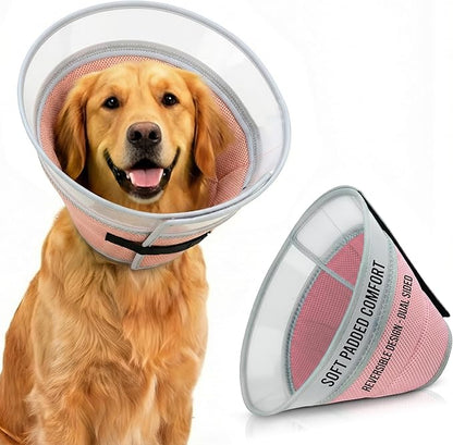 Soft Dog Cone Collar to Stop Licking Small,Medium.Large Dog Cone,Adjustable and Reversible Design,Non-Woven Breathable Fabric, Elizabethan Recovery Collar After Surgery for Cat or Dogs (Pink, Medium)