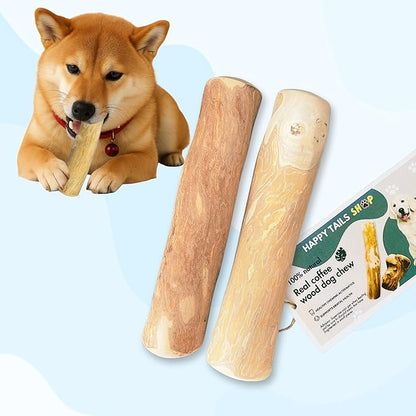 Set of 2 Coffee Wood Dog Chew Stick Toy, Natural and Real Wooden Bone Sticks, Safe Dental Cleaning Chews, Pet Health, Teeth Cleaning and Relieve Stress (Set 2 for Medium Dog)