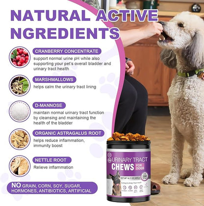 Dog Uti Treatment Cranberry Supplement for Dogs 200 Chews Urinary Tract Medicine Bladder Control Pills Kidney Support Cranberrys Extract Bites Uti Infection Treats Incontinence Remedy for Dogs Chicken