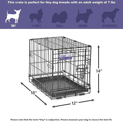 MidWest Homes for Pets 18-Inch iCrate for Tiny Breeds, Up to 10 lbs, Single Door Folding Dog Crate with Divider Panel, Leak-Proof Tray & Secure Latch, Portable, Durable & Easy to Assemble