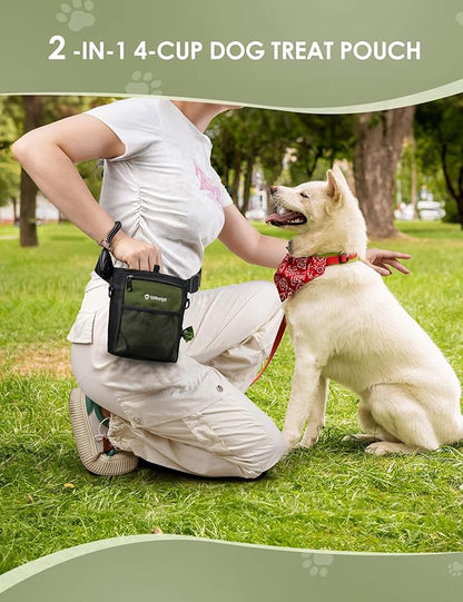 Gobeigo Dog Treat Pouch, Magnetic Closure & Sealable Silicone Bag Insert, 4-Cup Capacity – Belt Clip/Waist Belt/Crossbody Wear, Clicker Included – Great for Pet Training & Walking (Army Green)