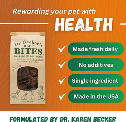 Dr. Becker's Original Beef Bites | 100% Pure Meat Protein | Grain Free Liver Training Treats for Dogs & Cats, 5 oz