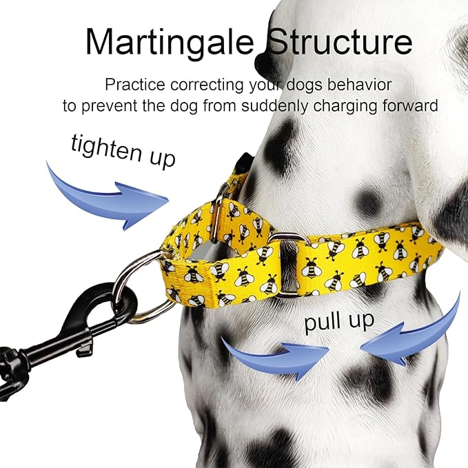 Martingale Dog Collar with Buckle Yellow Bee Dog Collar Adjustable Cute Design Patterns (Bee, Large)