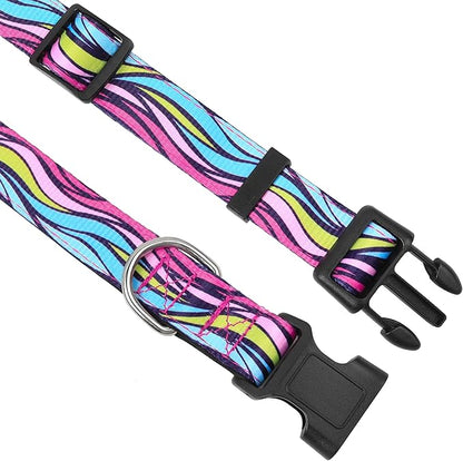 Reflective Dog Collar, Adjustable Soft Neoprene Padded Nylon Pet Collars with Buckle for Puppy and Small Dogs, Cats, Colorful Wave Pattern,L