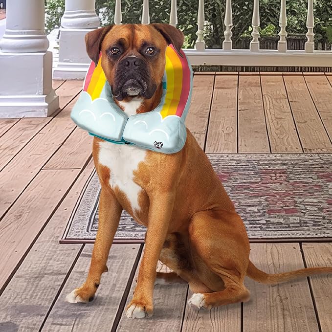 Rainbow Inflatable Dog Recovery Collar, Comfortable Cone Replacement for Pet Surgery, Protective Collars to Prevent Licking & Biting, Size Large