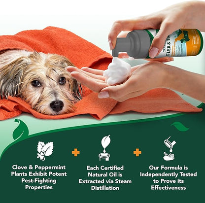 Vet's Best Natural Flea and Tick Waterless Bath for Dogs – No-Rinse Dry Foam Shampoo with Certified Essential Oils – Natural Flea Treatment with Plant-Based Ingredients – 8 oz Bottle – Made in USA