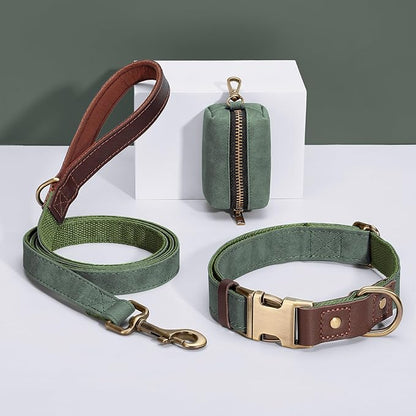 Didog Soft PU Leather Dog Collar for Large Dogs,Classic Adjustable Dog Collars with Quick Release Metal Buckle,Easy Clean and Comfortable with Nylon Lining,Green,XL Neck 20-27", Width 1¼"