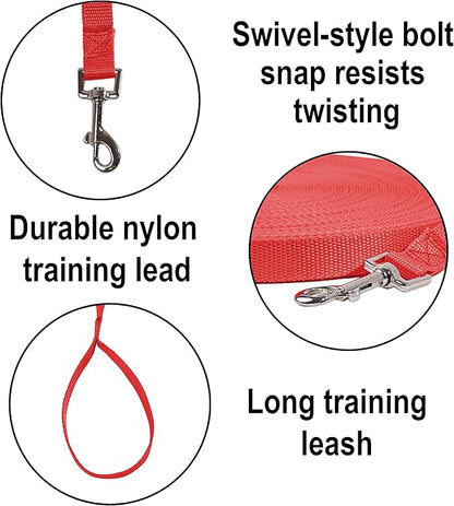 Hi Kiss Dog/Puppy Obedience Recall Training Agility Lead - 15ft 20ft 30ft 50ft 100ft Training Leash - Great for Training, Play, Camping, or Backyard (100 Feet, Red)