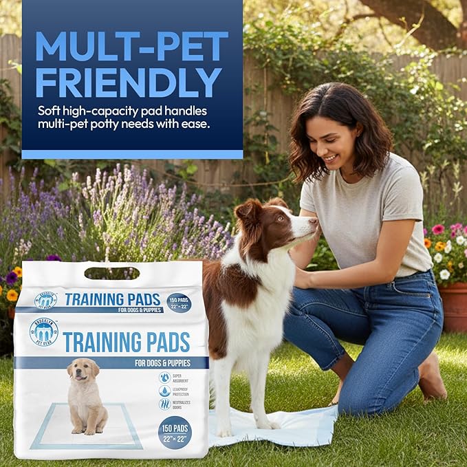 Training Pads for Dogs & Puppies, Super Absorbent, Leak-Proof Protection, Odor-Neutralizing, Disposable Puppy Pads Essentials 22"x22" 150 Count - BROOKLYN PET GEAR