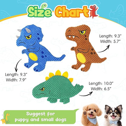 KIPRITII Dinosaur No-Stuffing Dog Squeaky Toys to Keep Dogs Busy, 3-Pack Puppy Toys for Interactive Play & Boredom Relief
