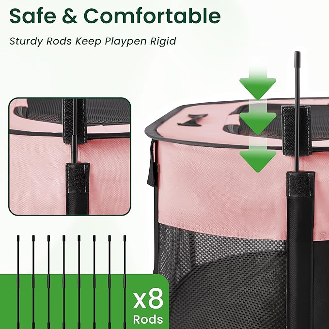 Love's cabin Pet Puppy Dog Playpen, Small Dog Tent Crates Cage Indoor/Outdoor, Portable Exercise Playpen for Cat, Foldable Pop Up Dog Kennel Playpen with Carring Case (S, Pink)