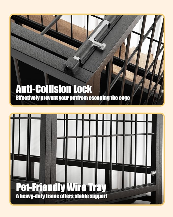HIWOKK 32 Inch Dog Crate, Escape Proof Dog Cage with Dual Door Lock, Removable Tray for Easy Cleaning, Dog Kennel Indoor Outdoor Use