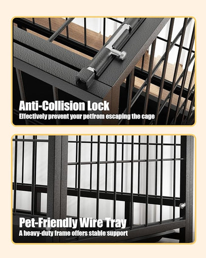 HIWOKK 32 Inch Dog Crate, Escape Proof Dog Cage with Dual Door Lock, Removable Tray for Easy Cleaning, Dog Kennel Indoor Outdoor Use