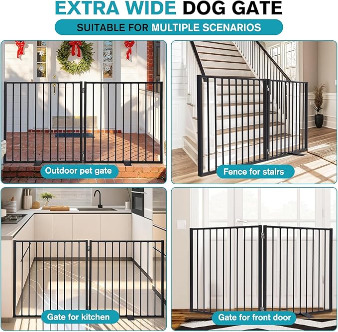 Snagle Paw Extra Wide Dog Gate,Free Standing Dog Fence with Door, Up to 52 Inch Wide Pet Gate with Support Feet for Stairs, Hallways, Doorways, Yard (Black, 2 Panels)