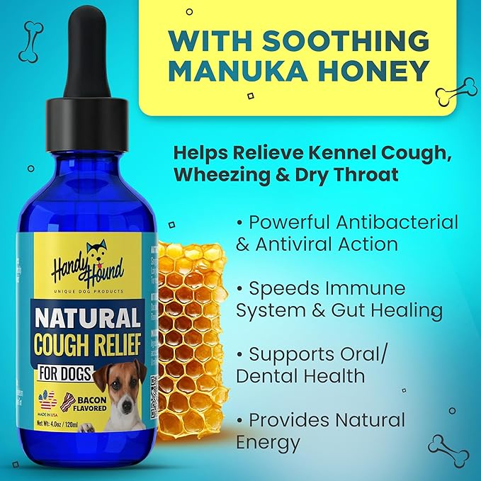Handy Hound Dog Cough Supplement - Manuka Honey, Natural Herbal Formula for Throat Soothing & Mucus Support - Made in USA (4 Oz)