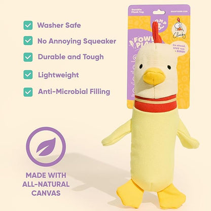 Yomp Chicken Dog Toy – Durable Stuffed, No Squeaker Dog Toys with Natural Canvas and Crinkle Paper – Interactive Stuffed Animal for Dogs (Clucky)