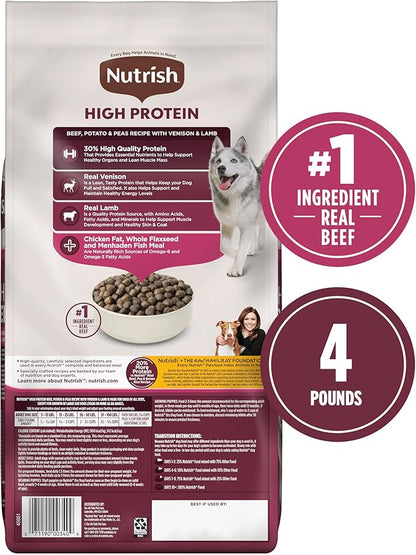 Nutrish High Protein Beef, Potato & Peas Recipe with Venison & Lamb Dry Dog Food, 4 lb. Bag, Packaging May Vary (Rachael Ray)