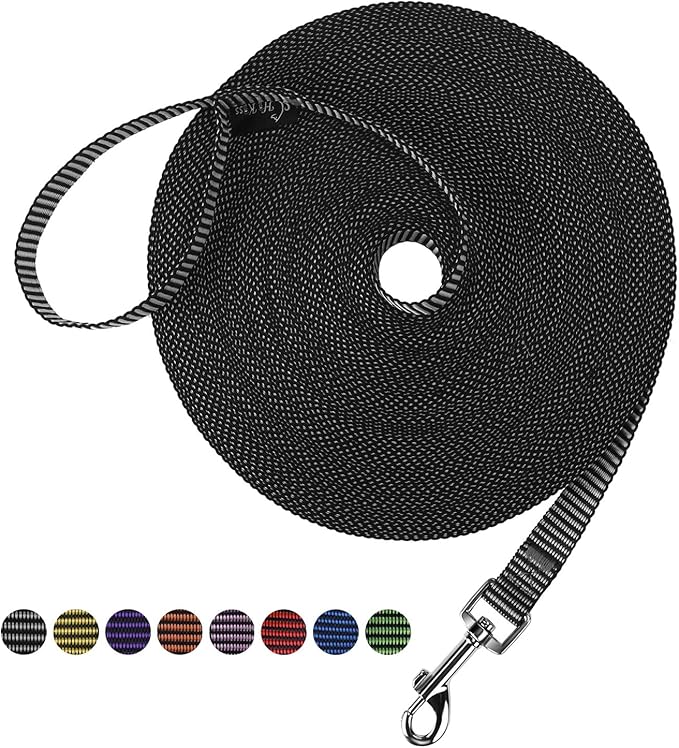 Hi Kiss Dog/Puppy Obedience Recall Training Agility Lead - 15ft 20ft 30ft 50ft 100ft Training Leash - Great for Training, Play, Camping, or Backyard(100ft,Black_White)