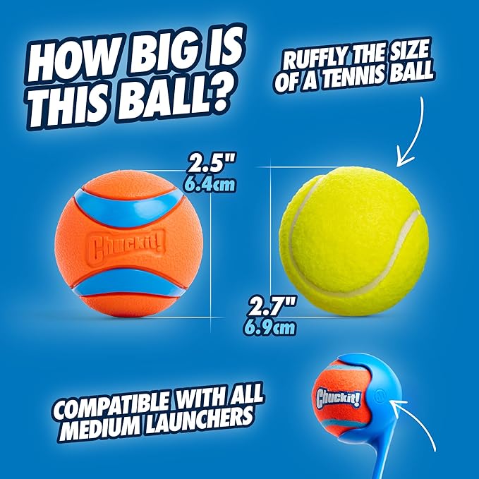 Chuckit! Ultra Ball Dog Toy, Medium (2.5 Inch Diameter) Pack of 1, for breeds 20-60 lbs