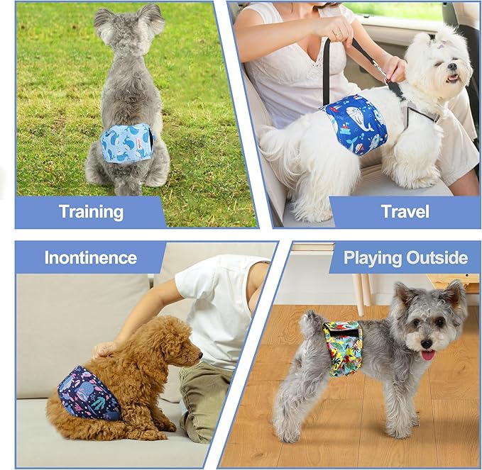 5 Pack Dog Diapers Male Reusable, Premium Belly Bands for Male Dogs, High Absorbing Dog Pee Wraps for Doggie in Incontinence or Excitable Urination and Training Hawaii L