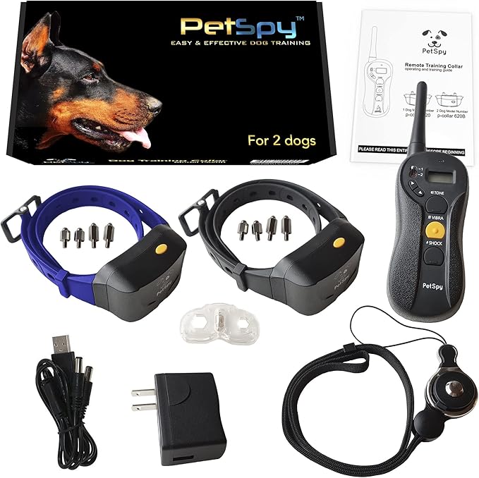 PetSpy P620 Dog Training Shock Collar for Dogs with Vibration, Electric Shock, Beep; Rechargeable and Waterproof Remote Trainer E-Collar - 10-140 lbs (Two Dogs - Bundle)