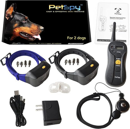 PetSpy P620 Dog Training Shock Collar for Dogs with Vibration, Electric Shock, Beep; Rechargeable and Waterproof Remote Trainer E-Collar - 10-140 lbs (Two Dogs - Bundle)