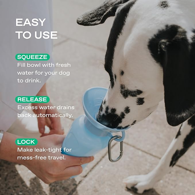 Springer Dog Water Bottle | Portable Travel Water Bottle Dispenser For Dogs - As Seen on Shark Tank | Patented, Leak-Proof Bottles Fill Bowl With Water - Ideal for Walking | BPA-Free 22oz Indigo