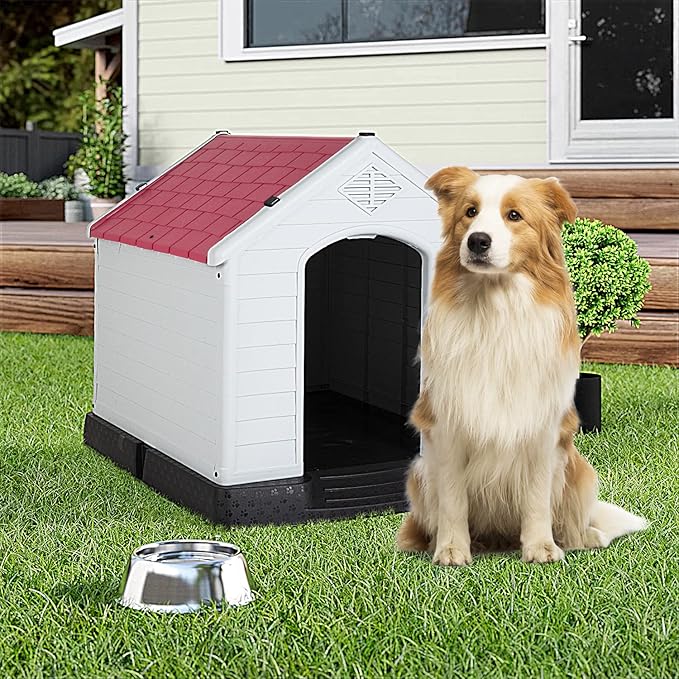 BestPet Dog House Indoor Outdoor Insulated Kennel Durable Plastic Dog House for Small Medium Large Dogs Weather & Water Resistant Pet Crate with Air Vents and Elevated Floor