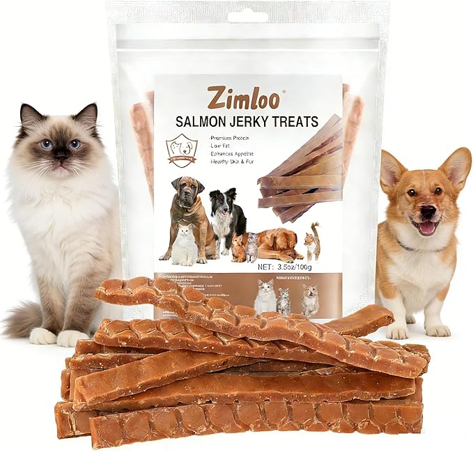 Salmon Sticks Dogs & Cats Treats, Real Salmon Tender Strips, High Protein Low Fat Healthy Ingredient Chew Training Snacks
